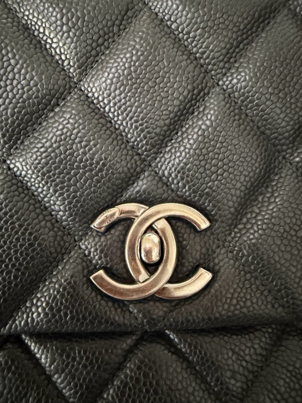 Vintage Chanel Lady Pearly Quilted Flap Black Bag Iridescent Caviar Leather - Picture 3 of 10